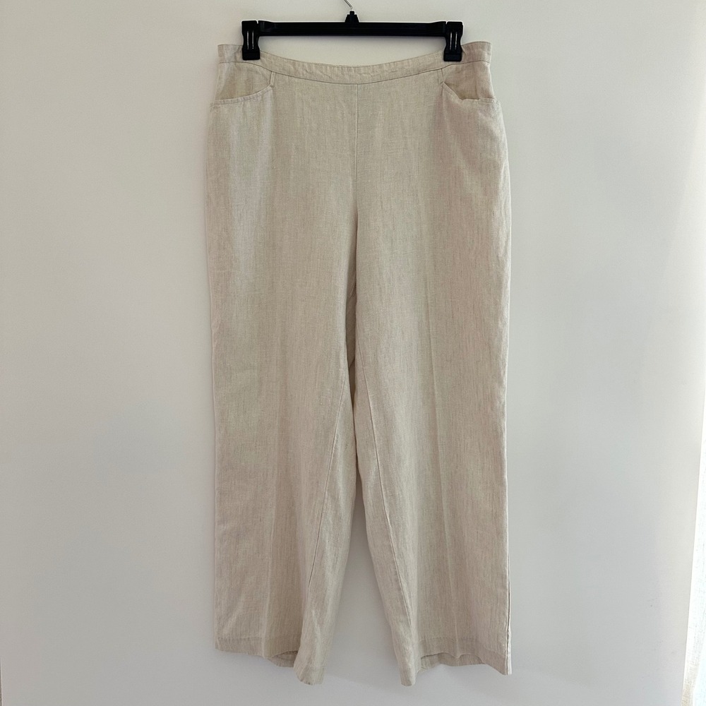 Chico's 100% Linen Pants Size 2 / Large Beige Tan Pull On Vacation Coastal Beach